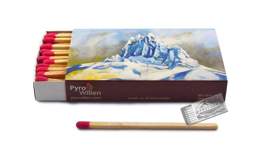 Zündholzschachtel mit einem gemahlenen Bild = Berg vom Künstler Björn Zryd