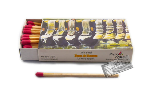 Zündholzschachtel mit einem gemahlenen Bild = Glocken vom Künstler Björn Zryd