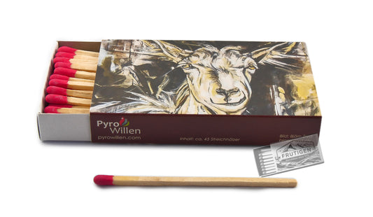 Zündholzschachtel mit einem gemahlenen Bild = Ziege vom Künstler Björn Zryd