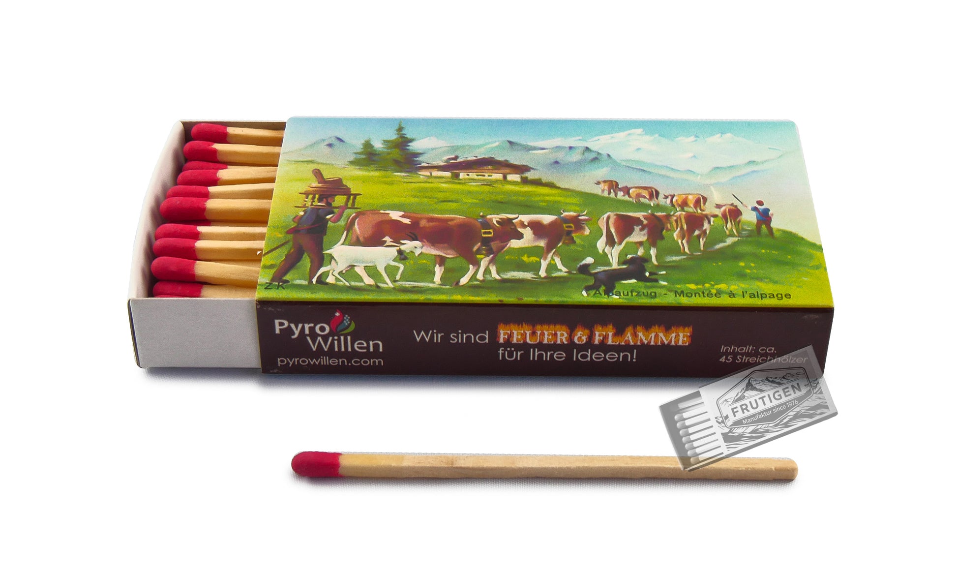 Zündholzschachtel mit einem gemahlenen Bild = Alpaufzug vom Künstler Björn Zryd