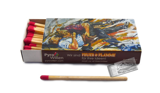 Zündholzschachtel mit einem gemahlenen Bild = Schwinger vom Künstler Björn Zryd